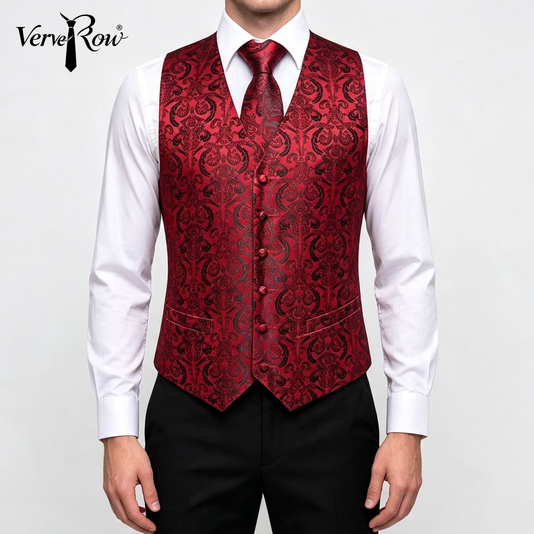Men'S Accessories Office - Красный жаккардовый галстук-бабочка с карманным платком