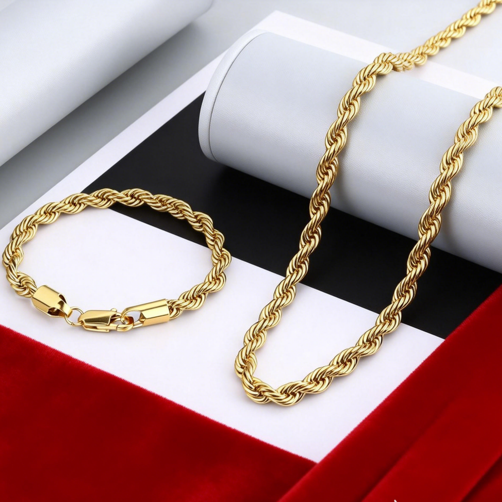 Men Accessories Chain And Bracelet - 2 шт., модная 18-каратное золото, 4